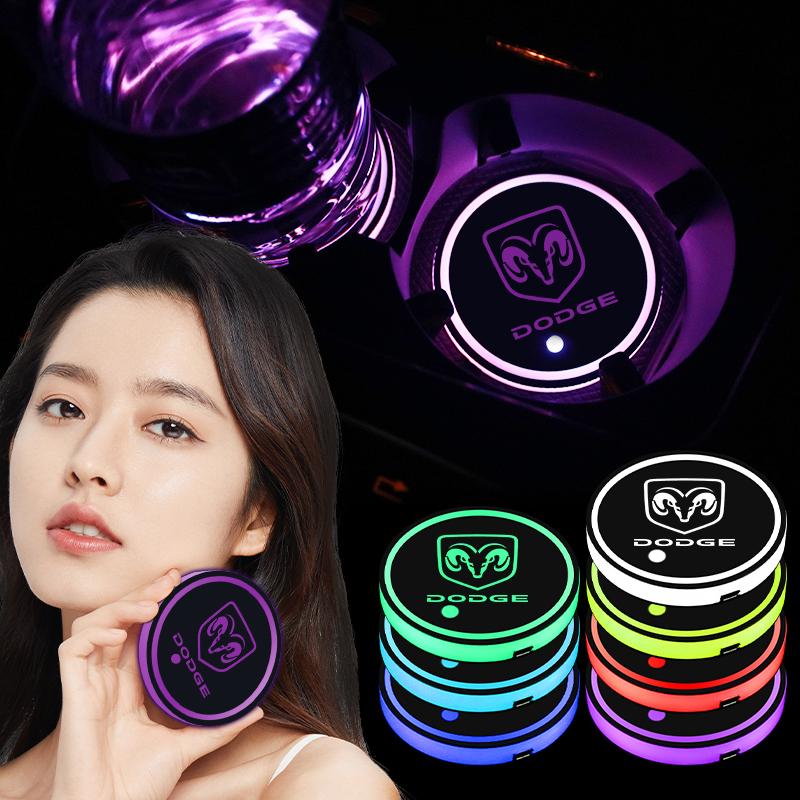 2Pcs LED Car Luminous Water Cup Pad Auto Cups Coaster Anti-slip Mats For Dodge Durango SXT Avenger Caliber Dart Nitro SRT Spirit T777