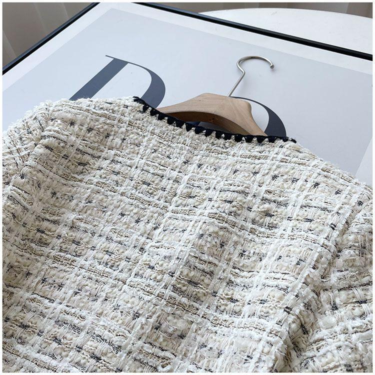 Frühlings-Herbstjacken-Design Mode Süße Tweed-Blazer Damen Französisch Elegant Büro Dame Wollene Kurze Anzugmäntel