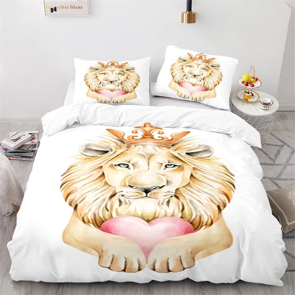 Lion Duvet Cover Set 3D Print Wild Animal Under Sunshine King Queen Size For Teens Kids Bedding Set Polyester Comforter Cover