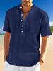 2025 Spring/Summer Men's Stand-Up Collar Short-Sleeve Henley Shirt - Loose Casual Vacation Style