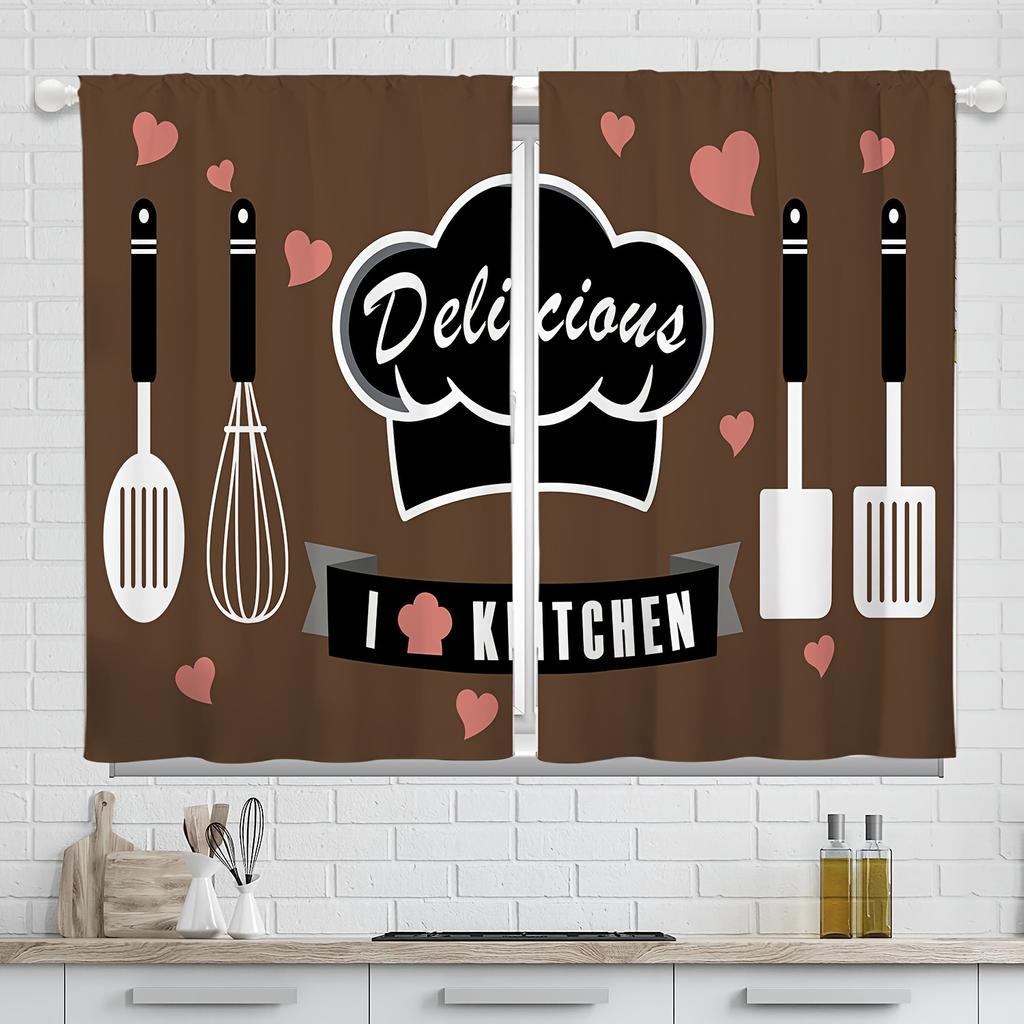 2Panel Kitchen Curtains Coffee Spoon Vegetable Print Curtains for Kitchen Window Short Curtains Rod Pocket cortinas para cocina