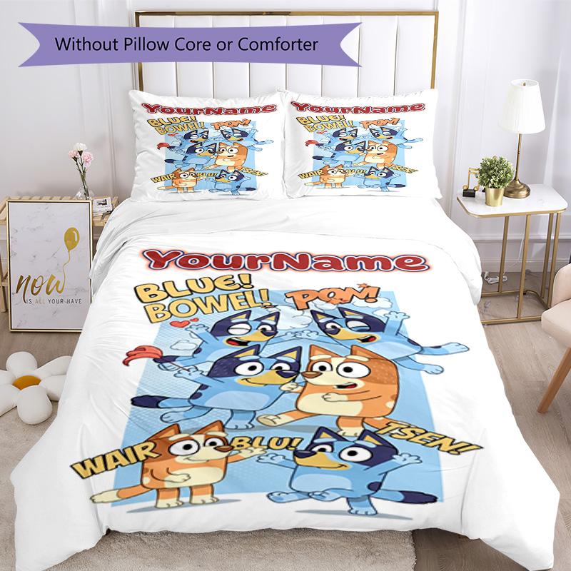 Bluey 126 Customize Your Name Bedding Set Breathable Duvet Cover with Pillowcases Home Decoration Birthday Gift