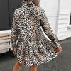 YYFS Women's Fashion Spring Fall Leopard Print Long Sleeve High Neck Loose Waistline Casual Dresses