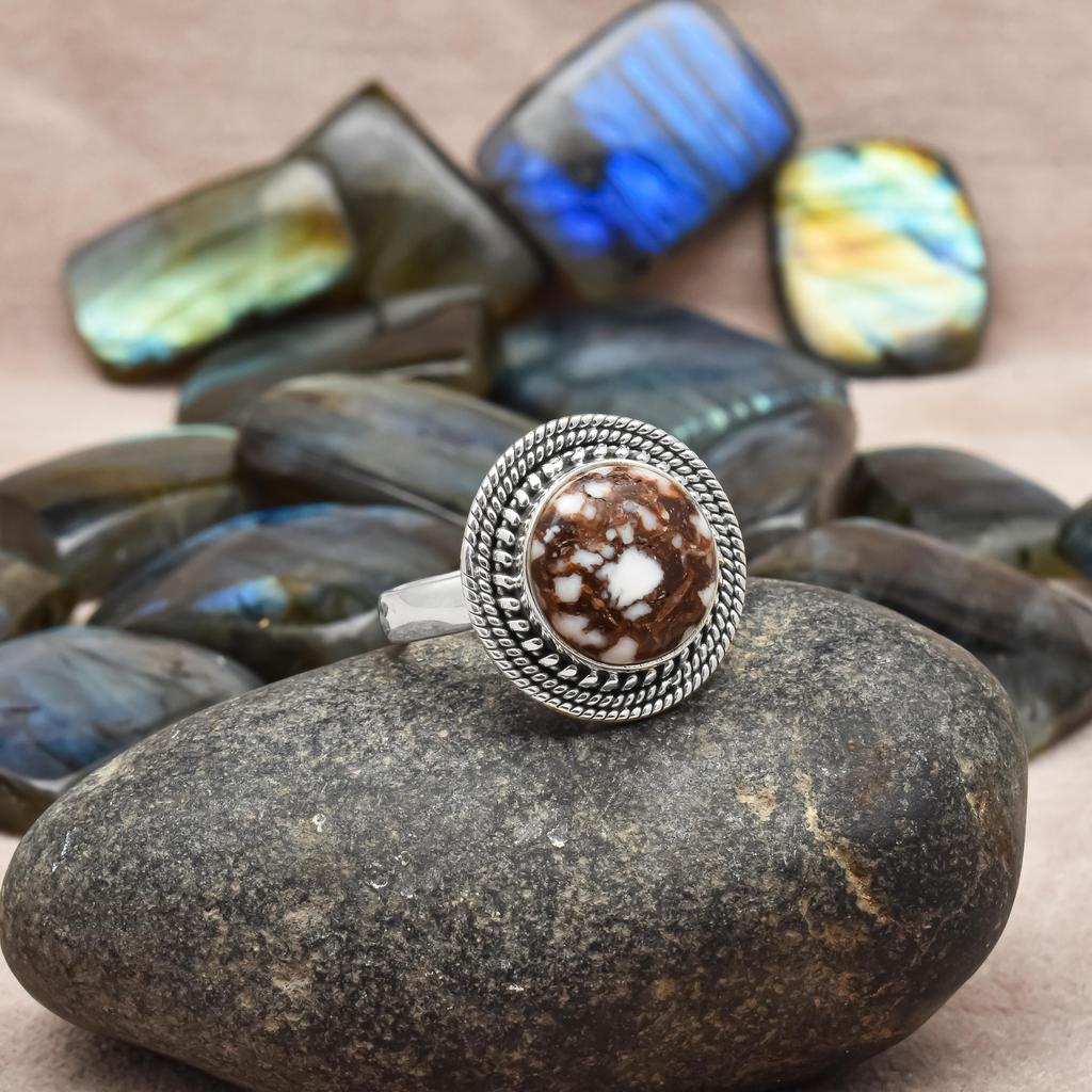 14 * 14 Mm Round Shape Wild Horse Jasper 925 Sterling Silver Ring For Women & Girls Size 5 To 12