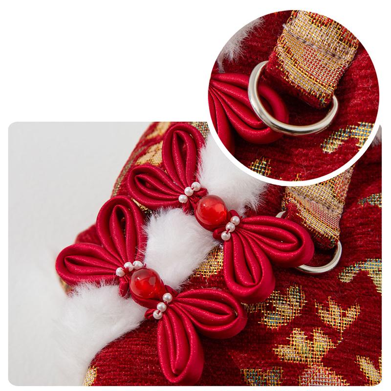 Traditional Chinese Dog Tang Suit Cute Warm Festive New Year Pet Outfit with Fur Collar Puppy Clothes for Chihuahua Yorkie