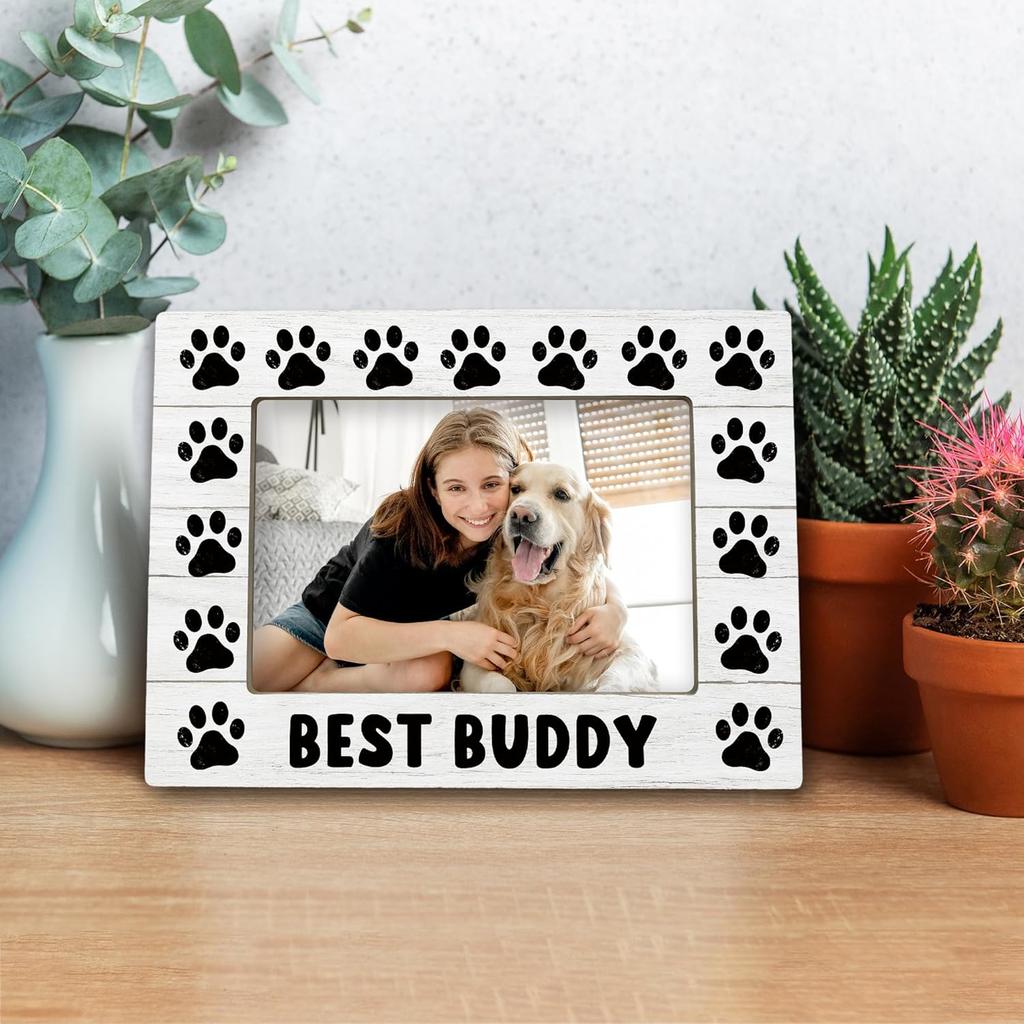 Dog 4x6 Picture Frame, Pet Photo Frame, Dog Mom Dad Lovers Owner Gifts for Women Men, Pet Lover Gifts, Best Buddy Wooden Picture Frames for Wall or