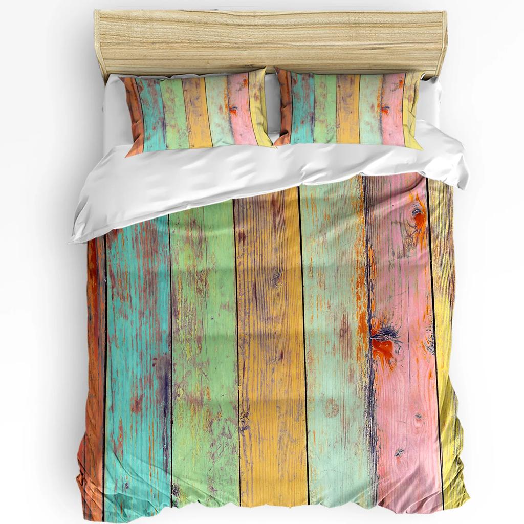 Houten Plaat Retro Stijl Beddengoed Set met Kussenhoes Dekbedovertrek Home Textiel Dekbedhoes Jongen Kind Tiener Meisje 3 Delen