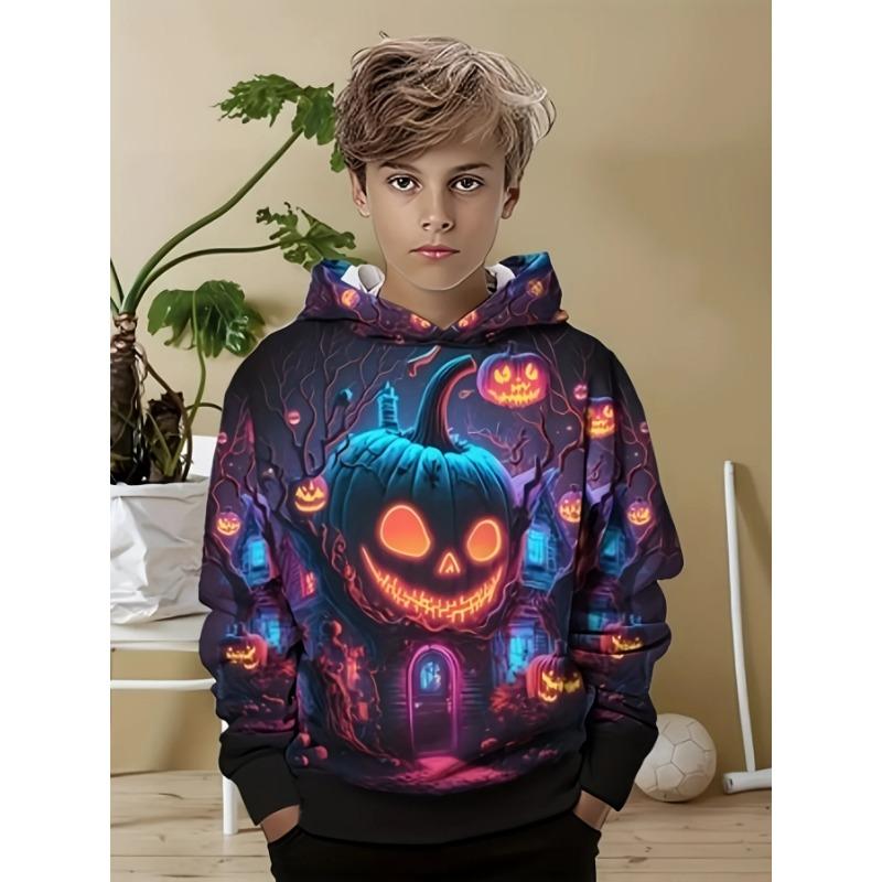 Autumn 3D Halloween Printed Hoodies Fashionable Casual Sports Long Sleeved Children's Boy Hooded Sweatshirts