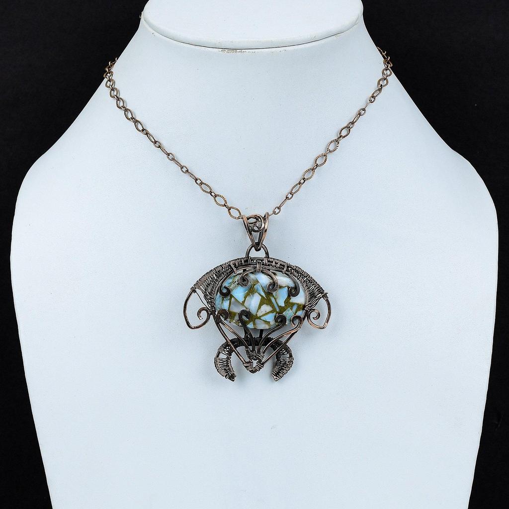 Copper Larimar Pendant Copper Wire Wrapped Pendant Handmade Copper Jewelry Tortoise Designer Pendant Wire Wrap Gemstone Jewelry Gift For Her