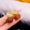 French Retro Metal Texture Pleated Amber Geometric Oval Earrings Tide Light Luxury Earrings Women