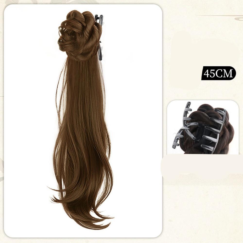 45cm Chinese Style Side Synthetic Ponytail Braids Wig Clip Women Natural Curly Fluffy Hair Extension