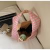 Plaid Shoulder Tote Bag With Cute Bow Decor Large Capacity For Daily Shopping School Commute