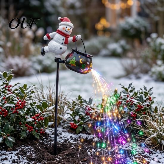 Decorative Yard Ornaments Christmas Garden Stake Light, 3D Santa/Snowman Holding Glowing Cauldron Whimsical Art Lamp, Waterproof Outdoor Pathway