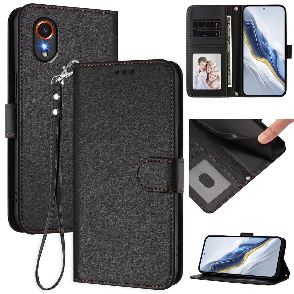 For Samsung Galaxy Xcover7 Leather Case Wallet Stand Phone Cover with Wrist Strap