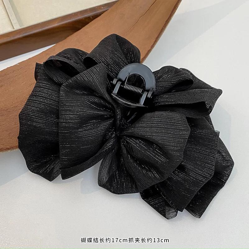 

Pearl Big Bowknot Hair Claw Sweet Elegant Hairpins Women Ponytail Hair Crab Clips Girl Mesh Ribbon Non-slip Fashion Headwear