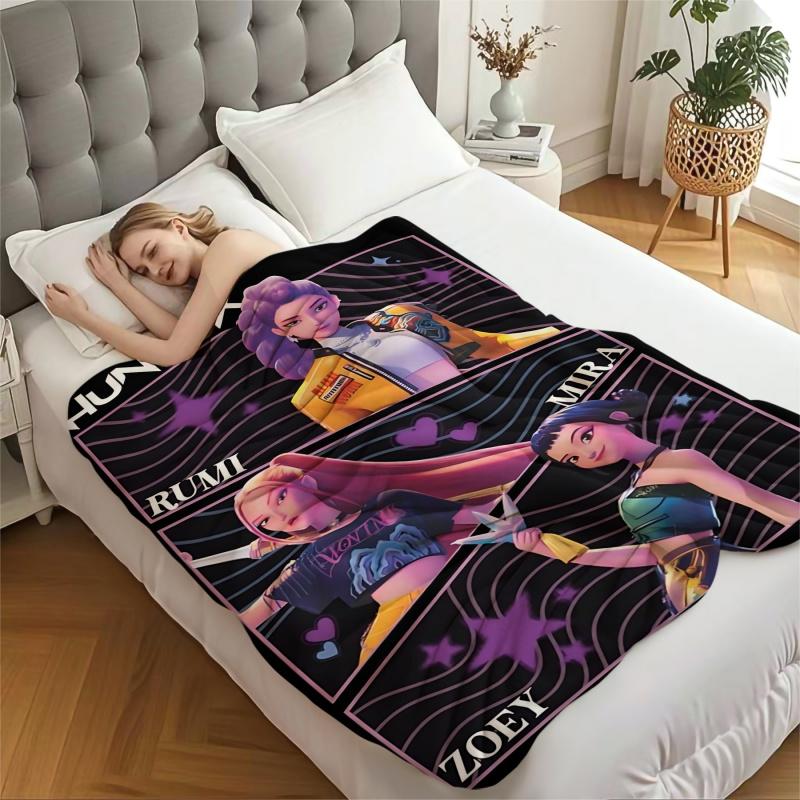 K-Pop Demon Hunters Fan Gifts Blanket Anime Flannel Throw Blanket Suitable Home Leisure Camping Travel Multifunctional Blanket