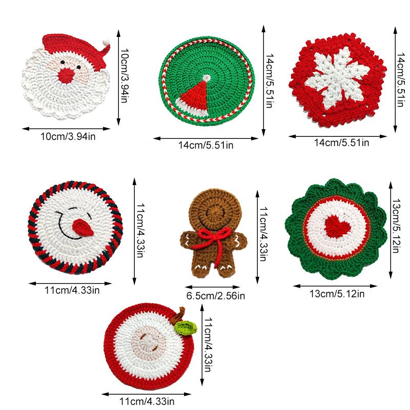 Christmas Heat-Resistant Table Protection Coasters Artistic Crochet Placemat Christmas Decorations Cute 7 Styles