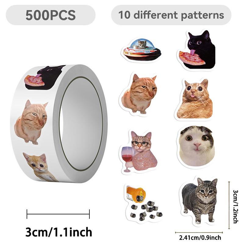 500PCS 1 Roll Cat Stickers Decal Cute Office Supplies Incentives Animals Sticker Pet Kitten Party Vinyl Sticker Decoration