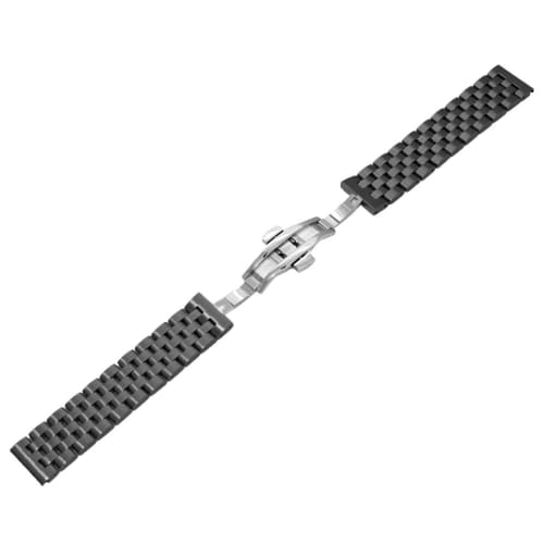 Kai Tian Quick Release 20mm Black Metal Watch Strap, Five-Row Replacement Strap, Matte Surface, Bracelet for Men and Women, Stainless Steel Watch Band
