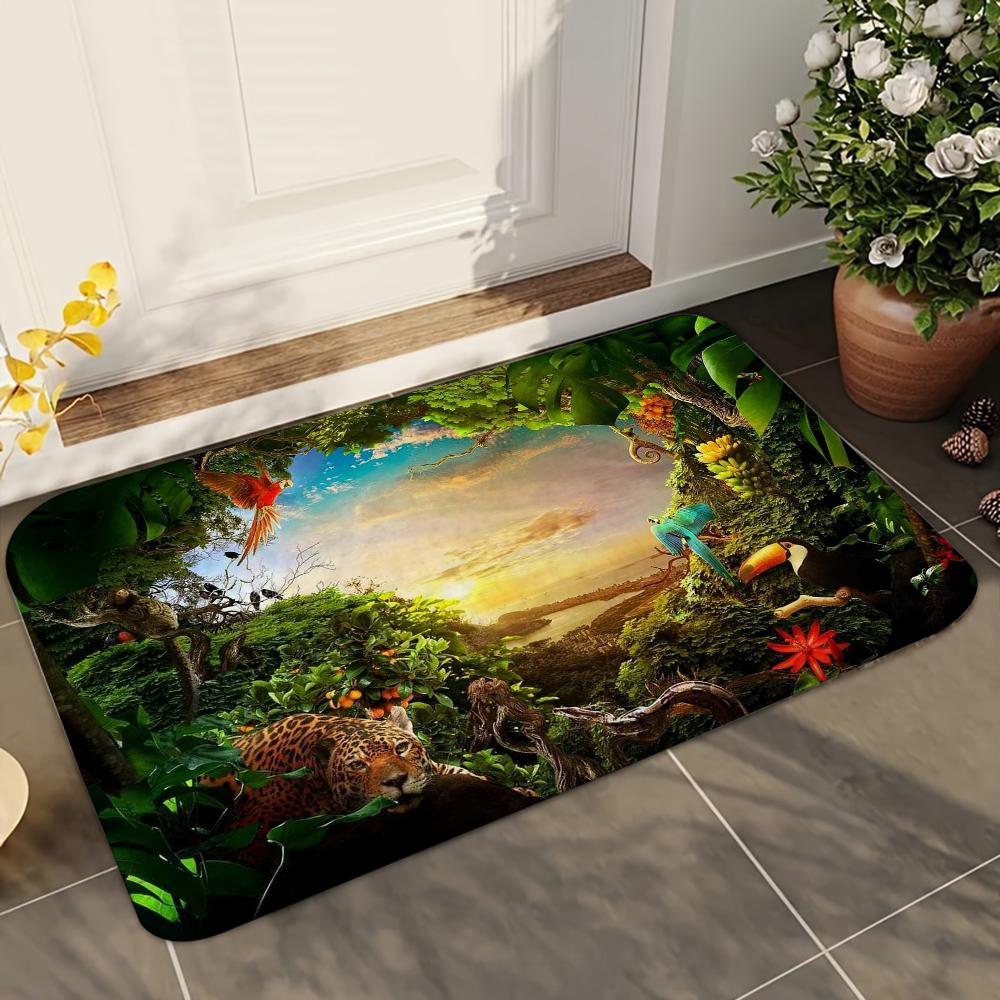 1pc Forest Tree Jungle Animal Landscape Absorbent Mats Anti-Slip Mats Home Decor Supplies Carpets Home Kitchen Floor Mats