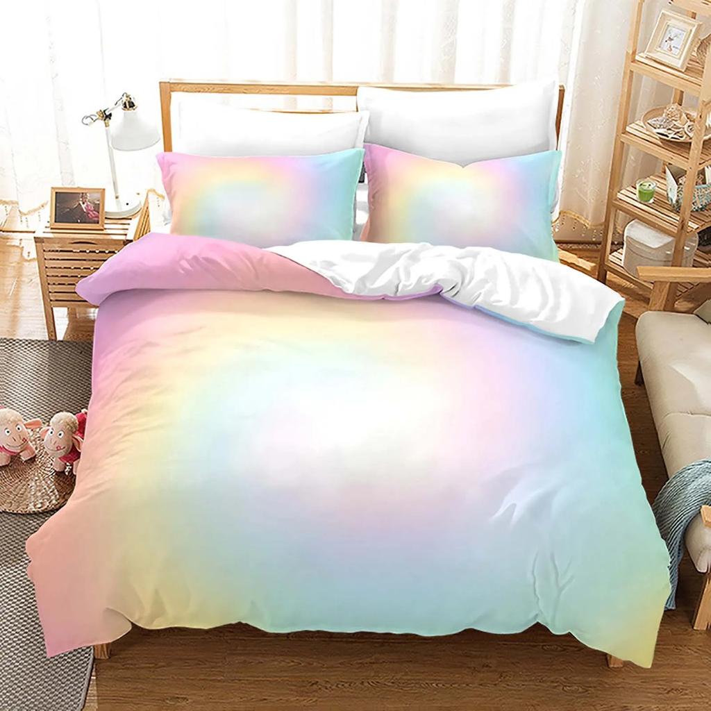 Rainbow Gradient Cloud Duvet Cover Set Colorful Print Bedding Set For Girls Women Bedroom Decorative Bedspread