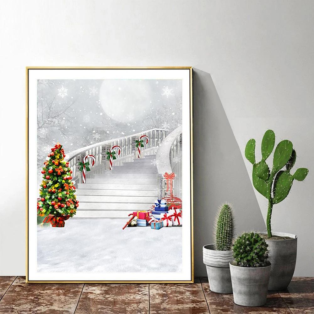Elmas Boyama Noel Karlı Koridor Tam Matkap Kare Elmas Nakış Ağacı Resim Taklidi Elmas Mozaik Noel Hediyesi Ev Dekor
