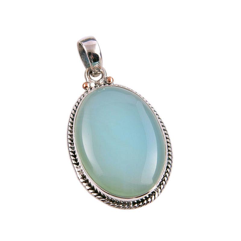 Natürlicher Aqua Chalcedon Edelstein Handgefertigter 925 Sterlingsilber Anhänger 1,50" i5a60