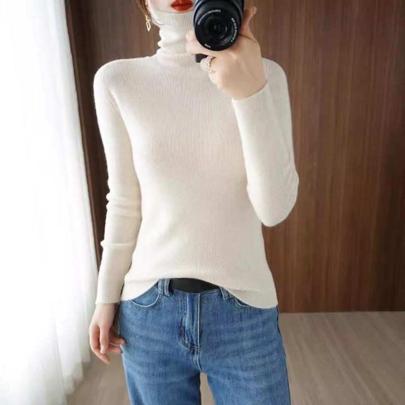 Autumn Semi High Neck Long Sleeve Knitted Sweater Women Winter Fashion Slim Fit Pullover Base Sweaters Ladies Warm Elegant Casual Woman Jumpers 25062
