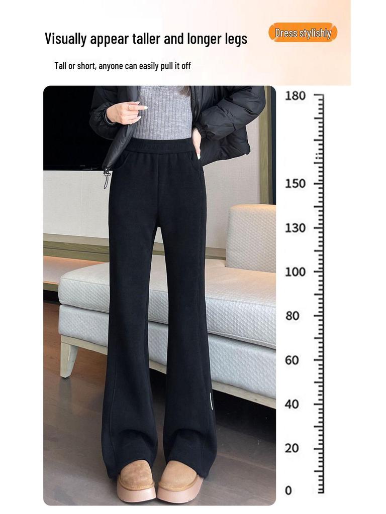 Chenille Fleece-Lined Bell Bottom Pants for Plus-Size Women - Autumn/Winter Lambswool Cotton Micro-Flare Warm Pants