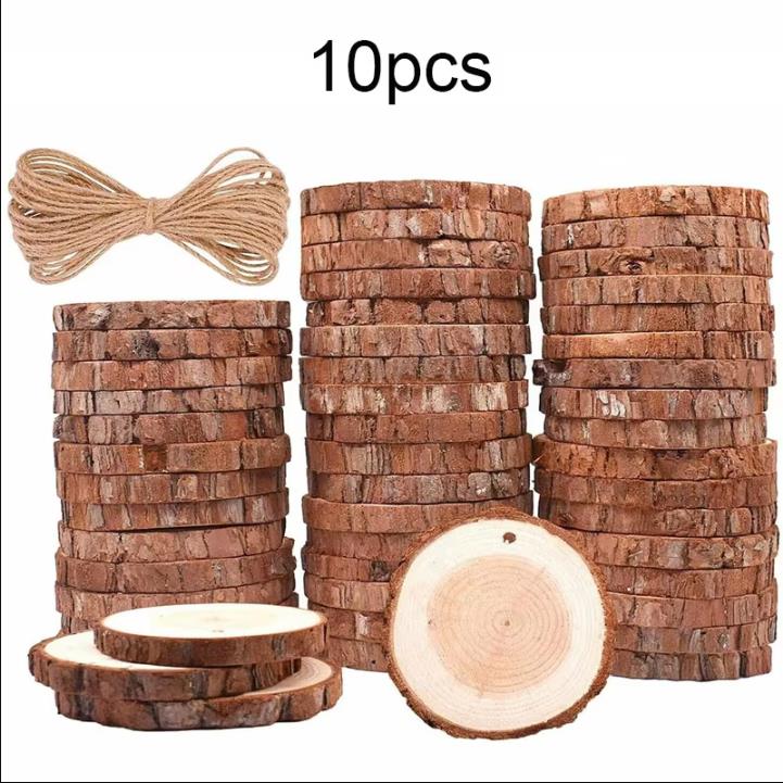 

10pcs DIY Crafts Christmas Decor Painting 6-8cm Natural Wood Slices Pine Round Unfinished Wood Slices Circles With Tree Bark
