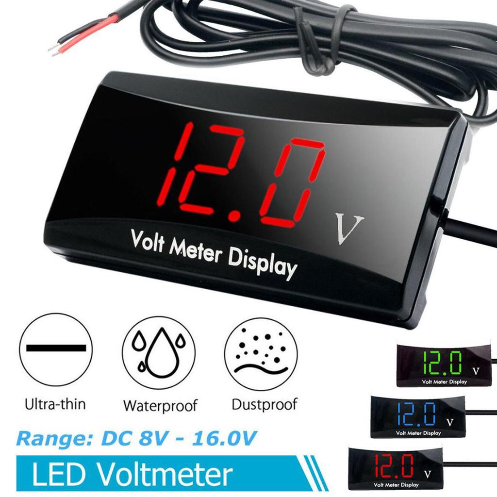 Multifunktions-Voltimetro Digital Zeit Uhr Thermometer Voltmeter DC 12V 3 In 1 LED Display Motorrad Roller Auto Boot IP67
