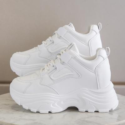White Platform Women's Sneakers Spring Lace-Up Thick Bottom Vulcanize Shoes Woman Pu Leather Breathable Sports Shoes Ladies