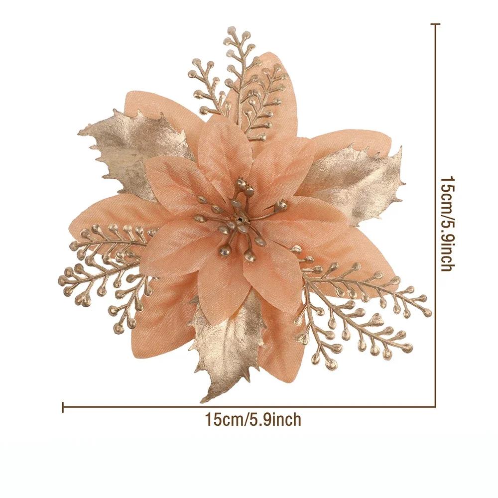 Artificial Flowers Christmas Decor Xmas Tree Ornaments For Home Decor Fake Flower Navidad New Year  Party Supplies