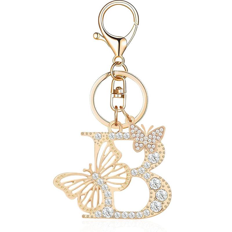 Exquisite Women Capital Letters Charms Keychain Initial 26 A-Z Butterfly Rhinestone Keyring Bag Decoration Pendant Girl Gift