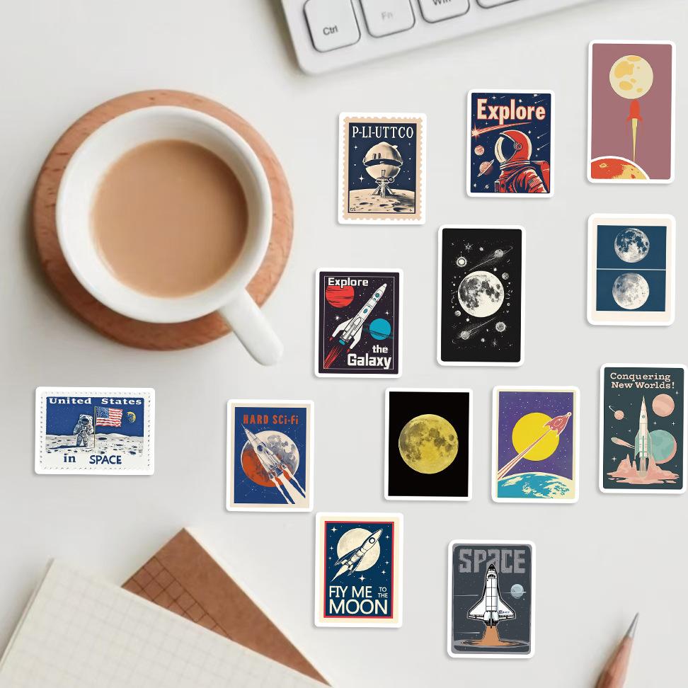 50 Cartoon Space Travel Stamps Graffiti Stickers Decorative Guitar Notebook Suitcase DIY Waterproof