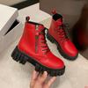 Botines Rojos de Plataforma Gruesa para Mujer Moda Otoño Invierno Cremallera Lateral Cuero PU Botines Punk Suela Gruesa Botas Moteras