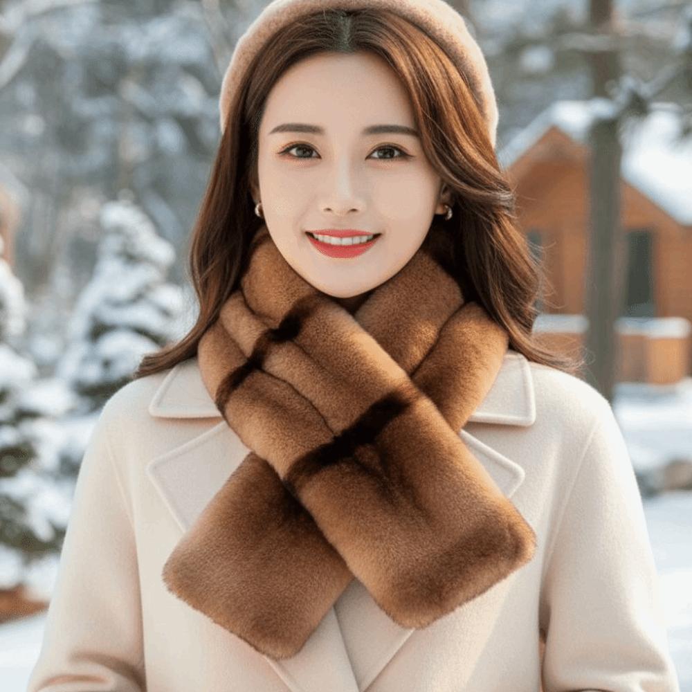 Thick Plush Cross Scarf Thermal Fluffy Muffler Double Sided Stole Faux Fur Collar Office Workers
