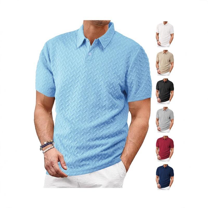 Thin, Breathable, Sweat-wicking, Loose-fitting, Casual, Solid Color Jacquard Men's Short-sleeve Polo Shirt