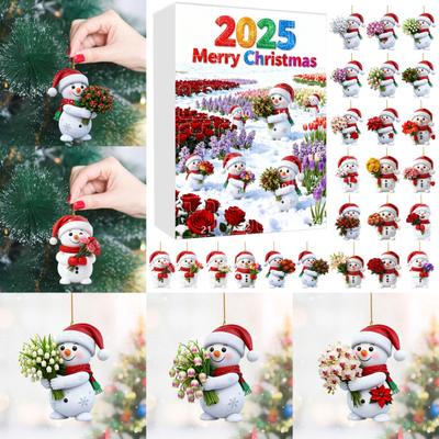 2025 Snowman Advent Calendar for Kids 24-Day Christmas Countdown Box with Acrylic Ornaments Multifunctional Holiday Decoration