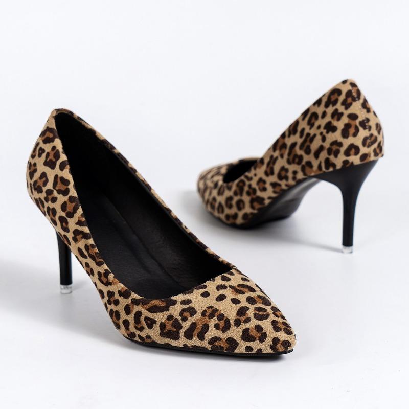 Women's Shoes 2024 Brand Slip-on Women's High Heels Fashion Leopard Print Office and Career Sexy Pointed Toe Heels Women Zapatos