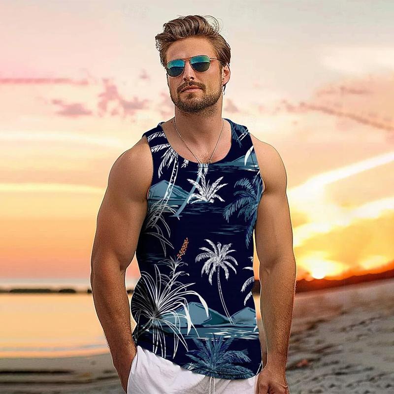 Vintage Letní 3D Potisk Listy Kokosové Stromy Grafika Pánská Móda Cool Streetwear Vesta Pohodlná Měkká Prodyšná Velká Velikost Vesta