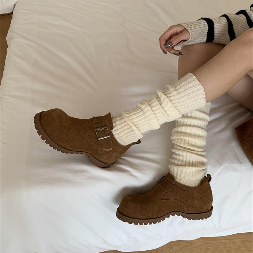 2025 new round head thick sole matte flat bottom outer wear commuter soft sole women's single shoes Mao Mao Boken shoes