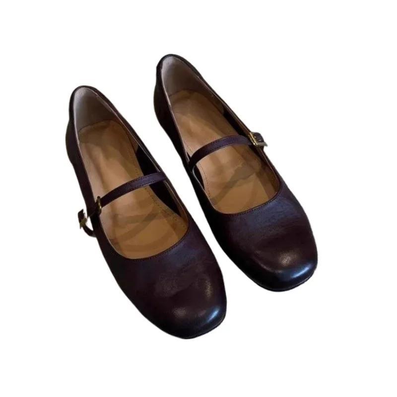 Fashion Ladies Shoes on Offer New Hot Sale Mary Janes Women's Flats Outdoor Daily Women Square Toe Buckle Strap Shallow Retro Flat Shoes