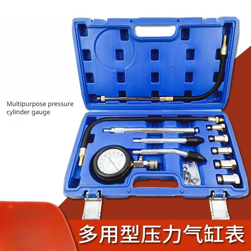 Auto-Motor-Kompressionsprüfer-Kit, Motor-Kompressionsprüfer, Motorzylinder-Druckmessgerät für Benzin, Gas, Motorrad, Auto, LKW