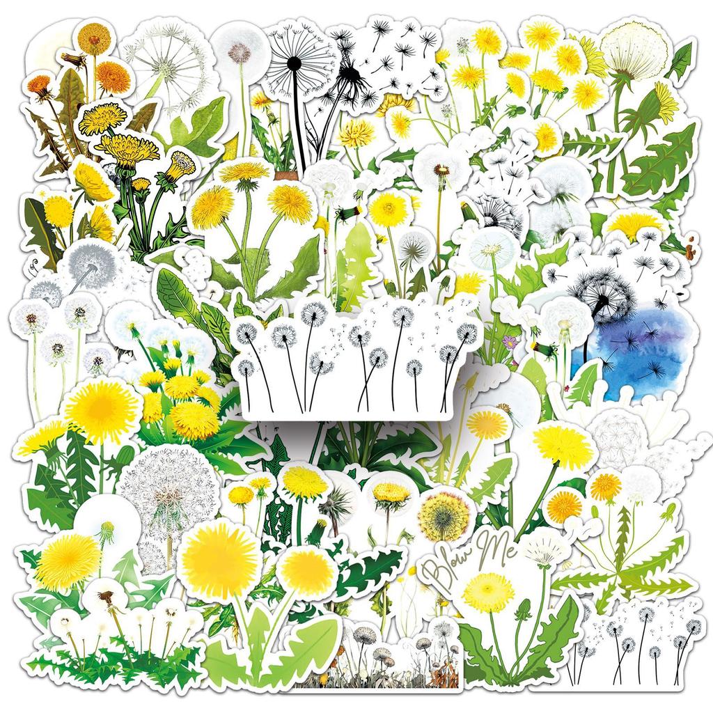 50 Dandelion Graffiti Stickers Personalized Small Fresh Plant Flowers Decoration Mobile Phone Water Cup Waterproof Stickers