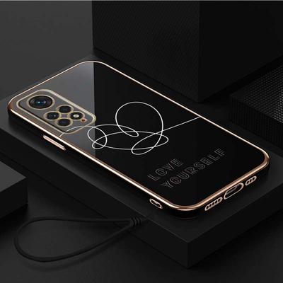 Custodia per telefono in TPU placcato di lusso con cordino per Xiaomi Poco F4 F5 M4 M5 X3 X4 X5 13T Redmi Note 10S 11S 10C 13C custodie A11 Love Yourself Flower Cover