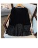 Velvet V-Neck Lace Patchwork Top with Frog Button – Plus Size Chinese Style