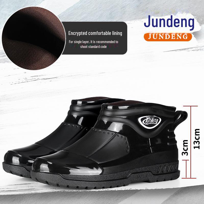 Men's Waterproof Short Rain Boots with Cotton Lining - Non-Slip Winter Wading Shoes