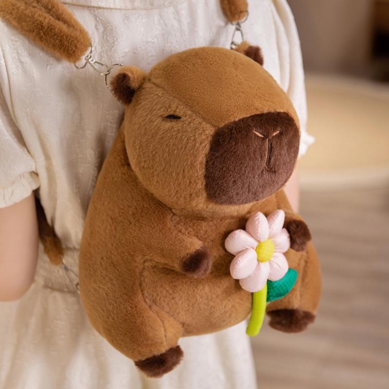 Kawaii Creative Animal Capybara Plush Backpack Doll Bow Food Fries Burger Flower Soft Plush Shoulder Bag Birthday Gift