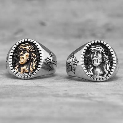 Deus Jesus Religião Cruz Aço Inoxidável Anéis Masculinos Amuleto Punk Moderno para Namorado Masculino Joias Criatividade Presente